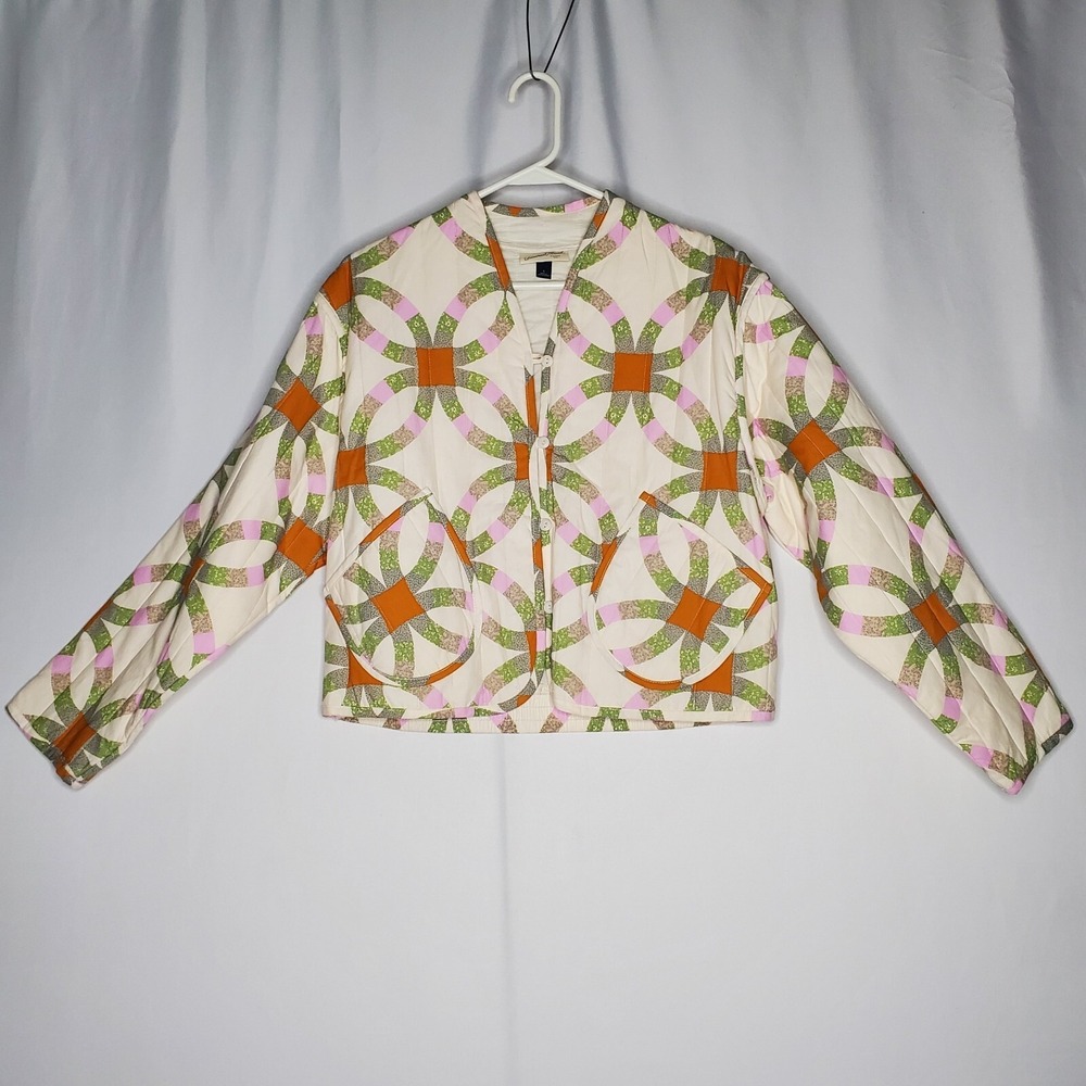 Universal Thread Quilted Puffer Jacket Womens Small Boxy Crop‎ Retro Geometric